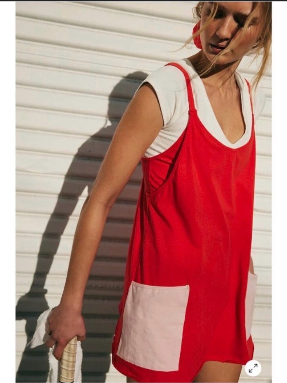 Free People Red Mini Dress with Pale Pink Pockets
